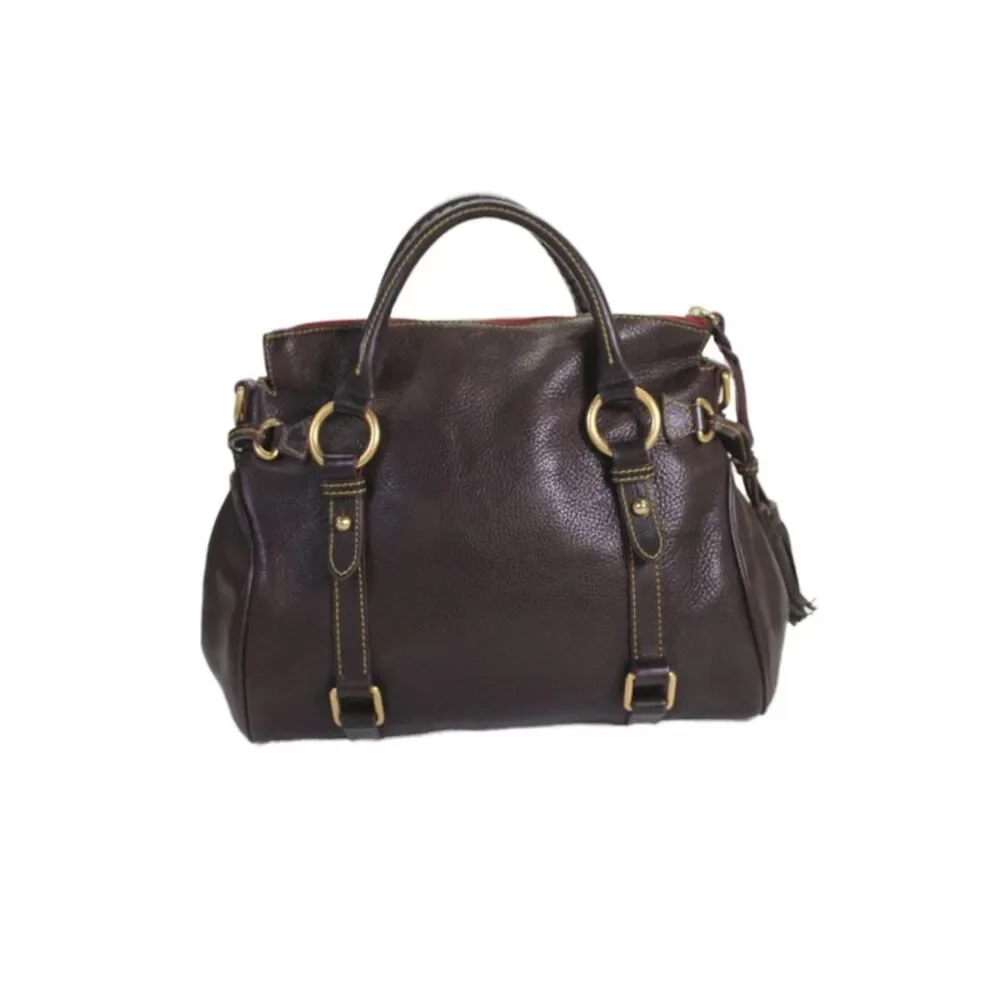 Dooney & Bourke Leather Zip Up Top Handle Handbag Brown_5